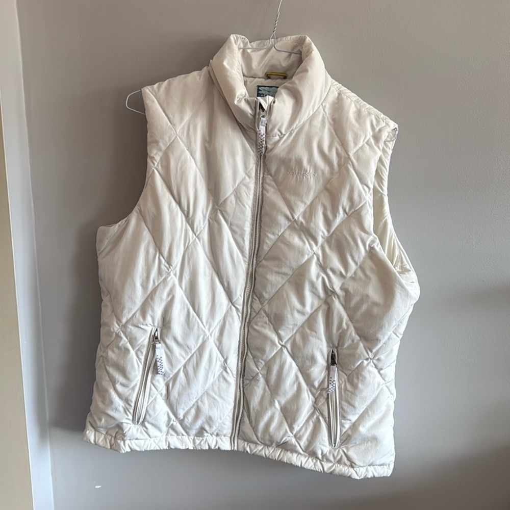 Quest White Quilted Puffer Vest Large Full Zip Lightweight Layering Jacket